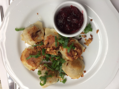 Meat Pierogi With Cranberry Sauce