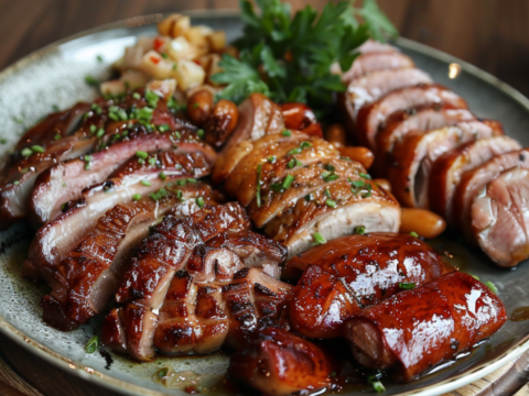 a plate of various Polish Meats.