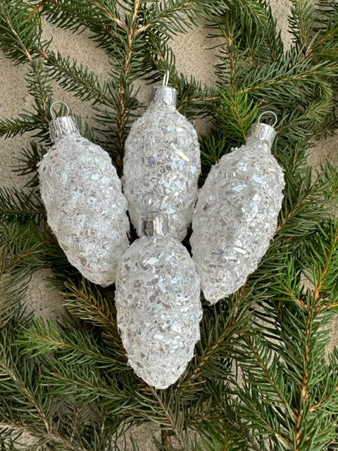Frosted Pinecones Christmas Ornaments - Set of Four