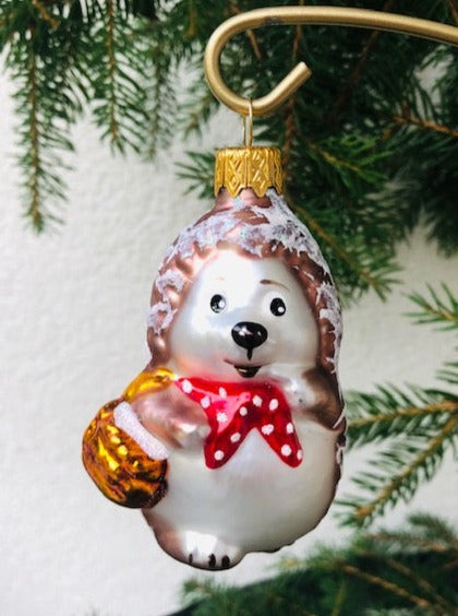 Hedgehog Glass Christmas Ornaments - Set of Three