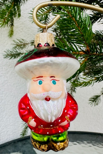 Mushroom Santa with Red Coat Polish Christmas Ornament