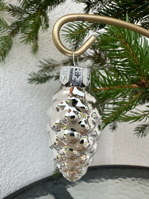 Mini Silver Pinecones Christmas Ornaments - Set of Six
