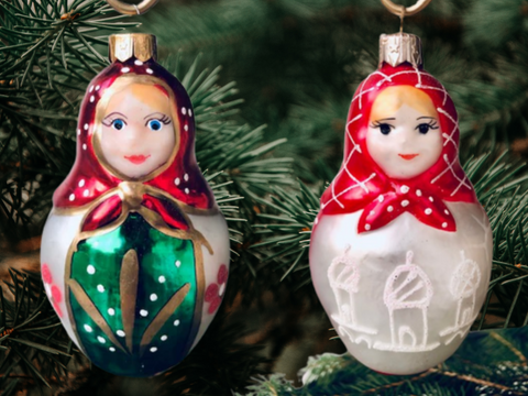 Babushka Polish Glass Christmas Ornaments