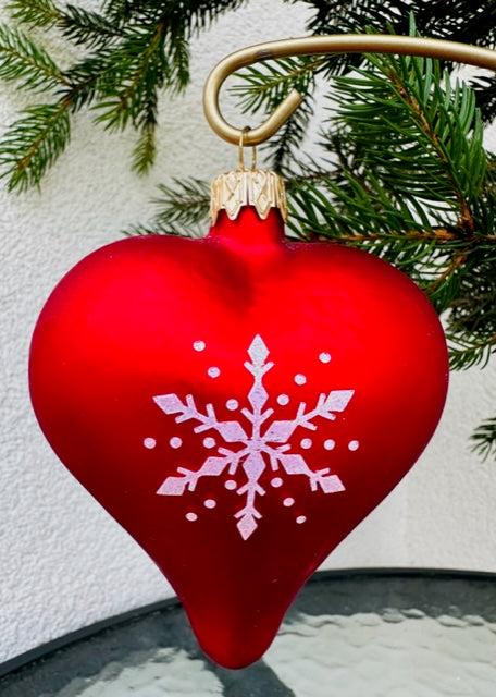 Large Red Heart Hanging Glass Ornament Made in Poland